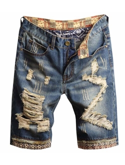 QZH.DUAO Men's Ripped Denim Shorts & Jeans