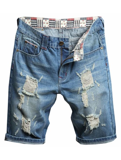 QZH.DUAO Men's Ripped Denim Shorts & Jeans