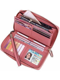 Itslife Women RFID Leather Wristlet Wallets Zip Around Phone Checkbook Card Big Clutch Large Ladies Travel Purse