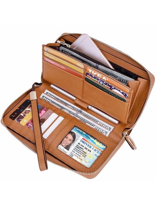 Itslife Women RFID Leather Wristlet Wallets Zip Around Phone Checkbook Card Big Clutch Large Ladies Travel Purse