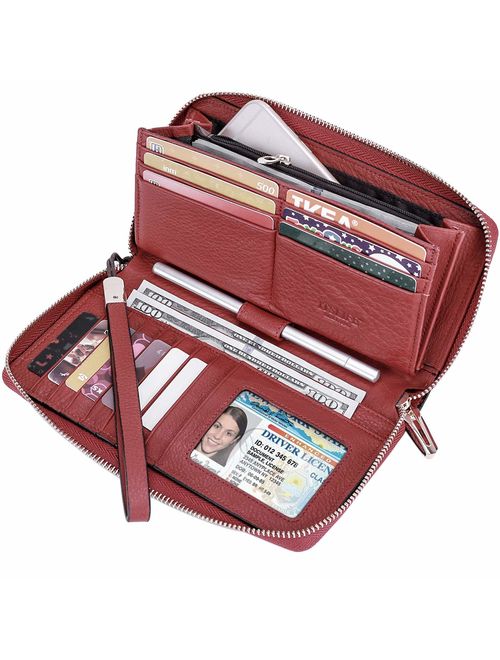 Itslife Women RFID Leather Wristlet Wallets Zip Around Phone Checkbook Card Big Clutch Large Ladies Travel Purse