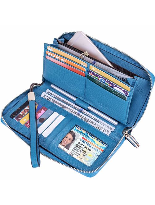 Itslife Women RFID Leather Wristlet Wallets Zip Around Phone Checkbook Card Big Clutch Large Ladies Travel Purse