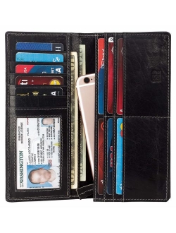 Mou Meraki Mens Vintage Genuine Leather RFID Blocking Long Wallet Bifold Wallets For Men