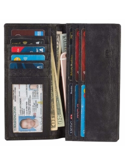 Mou Meraki Mens Vintage Genuine Leather RFID Blocking Long Wallet Bifold Wallets For Men