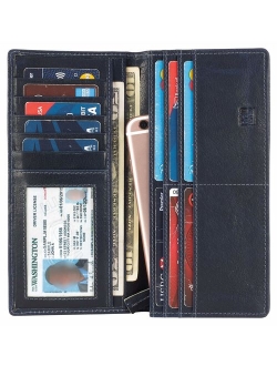 Mou Meraki Mens Vintage Genuine Leather RFID Blocking Long Wallet Bifold Wallets For Men