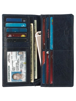 Mou Meraki Mens Vintage Genuine Leather RFID Blocking Long Wallet Bifold Wallets For Men