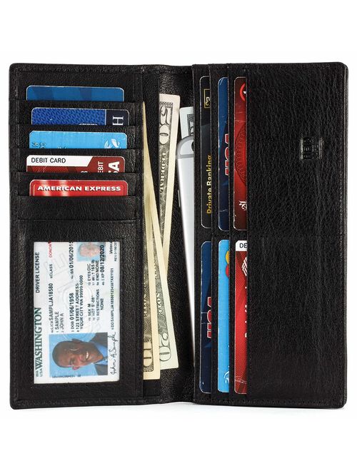 Mou Meraki Mens Vintage Genuine Leather RFID Blocking Long Wallet Bifold Wallets For Men