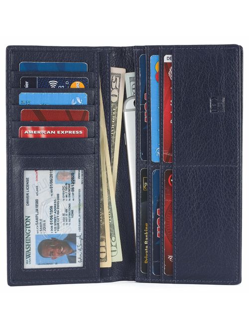 Mou Meraki Mens Vintage Genuine Leather RFID Blocking Long Wallet Bifold Wallets For Men