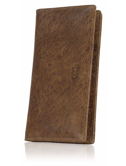 Mou Meraki Mens Vintage Genuine Leather RFID Blocking Long Wallet Bifold Wallets For Men