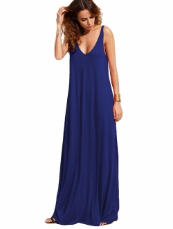 Women's Casual Sleeveless Deep V Neck Summer Beach Maxi Long Dress