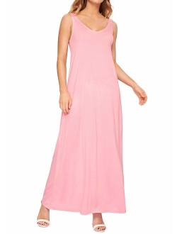 Women's Casual Sleeveless Deep V Neck Summer Beach Maxi Long Dress