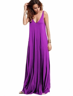 Women's Casual Sleeveless Deep V Neck Summer Beach Maxi Long Dress