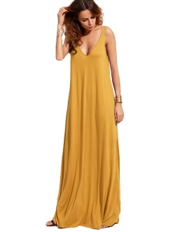 Women's Casual Sleeveless Deep V Neck Summer Beach Maxi Long Dress