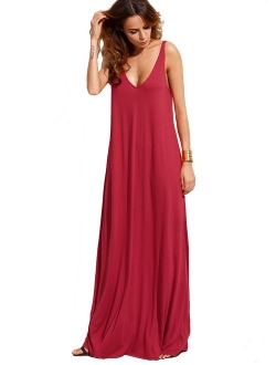 Women's Casual Sleeveless Deep V Neck Summer Beach Maxi Long Dress