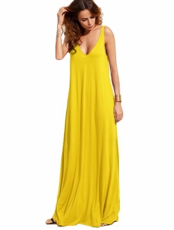 Women's Casual Sleeveless Deep V Neck Summer Beach Maxi Long Dress