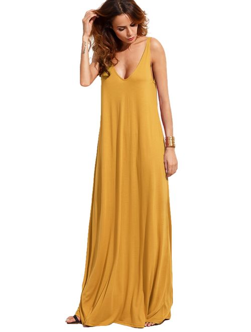 Verdusa Women's Casual Sleeveless Deep V Neck Summer Beach Maxi Long Dress