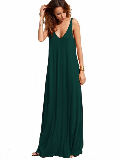 Verdusa Women's Casual Sleeveless Deep V Neck Summer Beach Maxi Long Dress