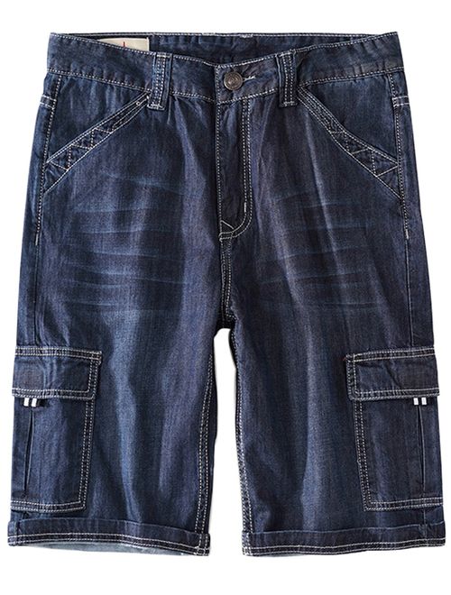 Yeokou Men's Loose Hip Hop Cropped Jeans Work Denim Shorts with Cargo Pockets