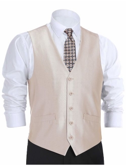 CHAMA Men's Formal Suit Vest Business Vest Dress Vest Waistcoat 5 Button Regular Fit