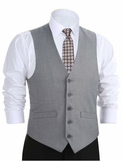 CHAMA Men's Formal Suit Vest Business Vest Dress Vest Waistcoat 5 Button Regular Fit