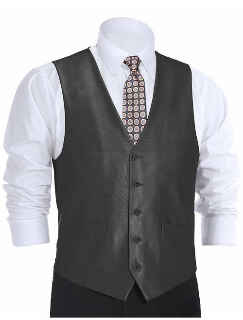 CHAMA Men's Formal Suit Vest Business Vest Dress Vest Waistcoat 5 Button Regular Fit