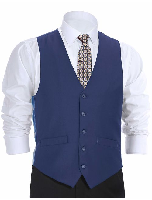 CHAMA Men's Formal Suit Vest Business Vest Dress Vest Waistcoat 5 Button Regular Fit