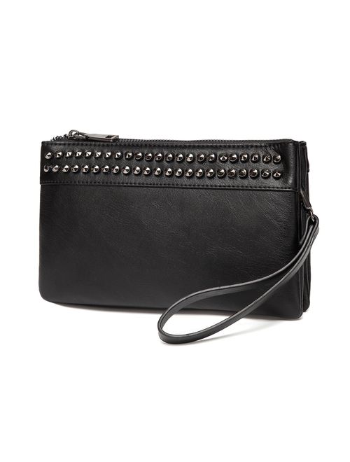 Wristlet Clutch Purses,VASCHY SAC Large Studs Soft Faux Leather Crossbody Evening Clutch Wallet for Women