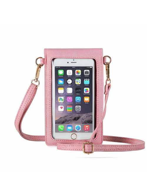 AnsTOP Lightweight Leather Phone Purse, Small Crossbody Bag Mini Cell Phone Pouch Shoulder Bag with 2 Straps for Women