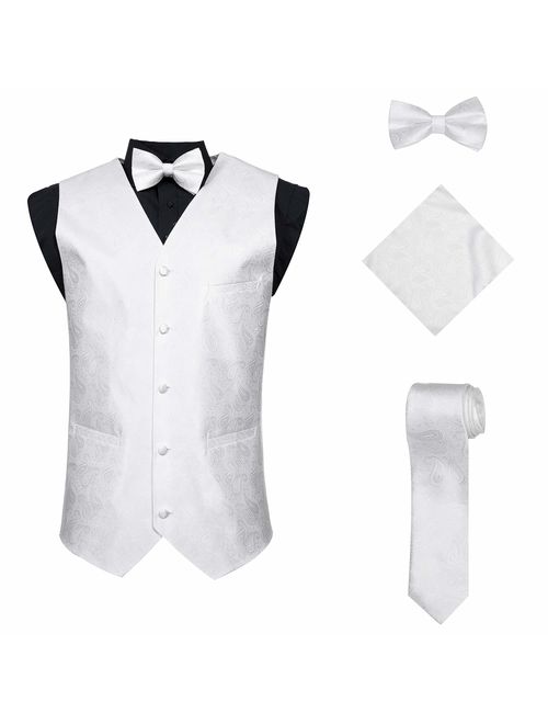 Vittorino Men's 4 Piece Formal Paisley Vest Set with Tuxedo Vest Tie Hankerchief Bow Tie