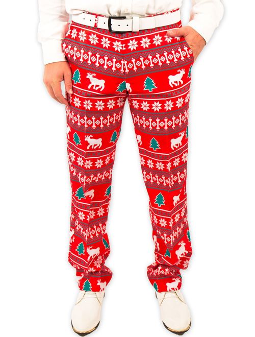 Festified Men's Holiday Reindeer Christmas Pants in Red