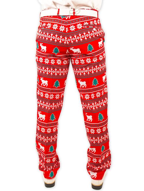 Festified Men's Holiday Reindeer Christmas Pants in Red