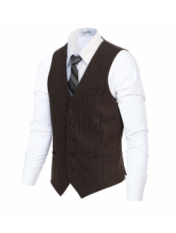 Men's 5 Button Formal Wool Blend Tweed Pin Stripe Vest