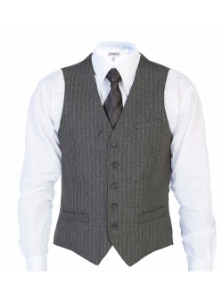 Men's 5 Button Formal Wool Blend Tweed Pin Stripe Vest