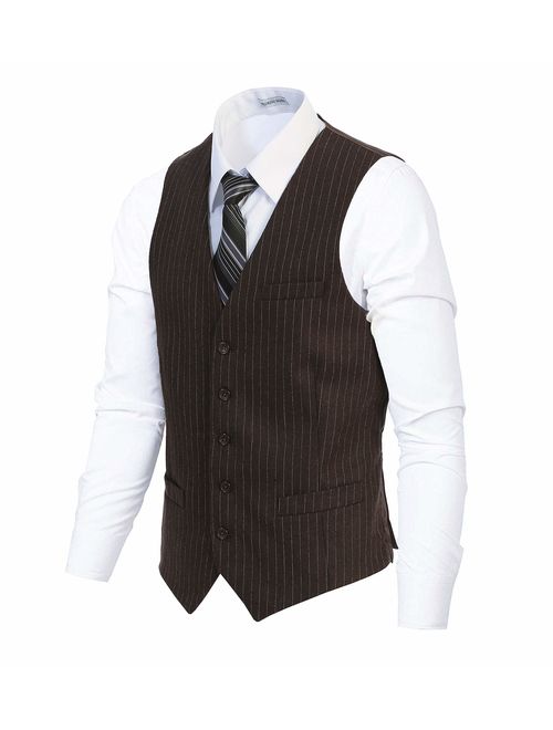 Gioberti Men's 5 Button Formal Wool Blend Tweed Pin Stripe Vest