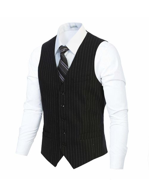 Gioberti Men's 5 Button Formal Wool Blend Tweed Pin Stripe Vest