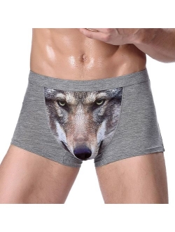 Bestag Mens 3D Wolf Owl Eagle Bulge Pouch Boxer Briefs Underwear