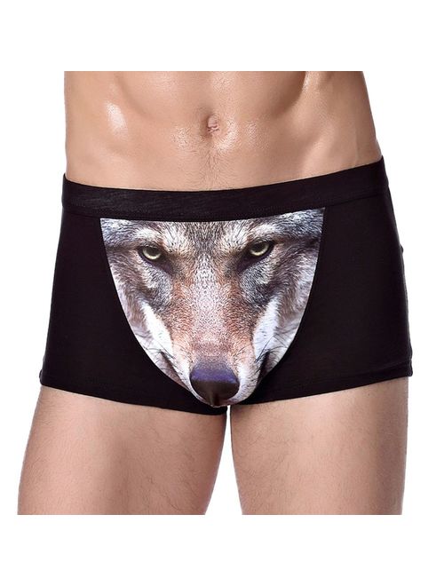 Bestag Mens 3D Wolf Owl Eagle Bulge Pouch Boxer Briefs Underwear