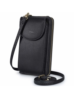 S-ZONE PU Leather RFID Blocking Crossbody Cell Phone Bag for Women Wallet Purse