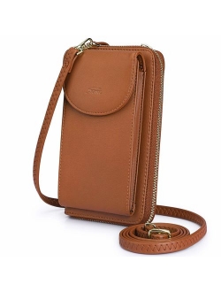 S-ZONE PU Leather RFID Blocking Crossbody Cell Phone Bag for Women Wallet Purse