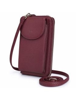 S-ZONE PU Leather RFID Blocking Crossbody Cell Phone Bag for Women Wallet Purse