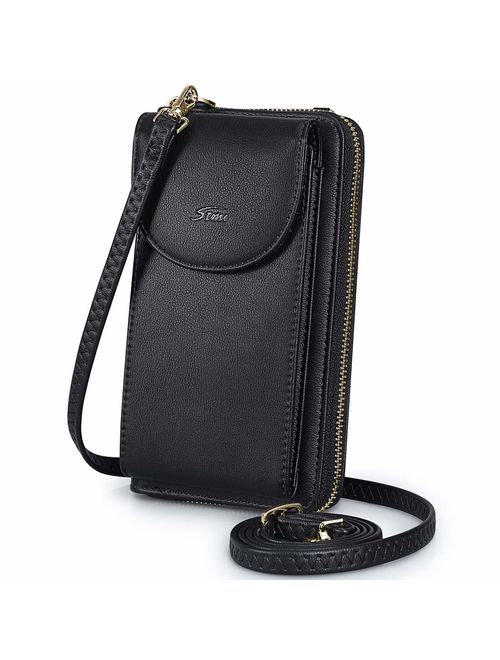 S-ZONE PU Leather RFID Blocking Crossbody Cell Phone Bag for Women Wallet Purse