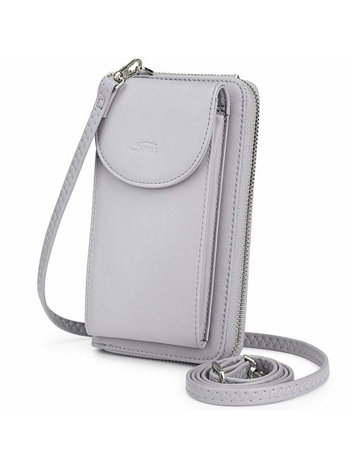 S-ZONE PU Leather RFID Blocking Crossbody Cell Phone Bag for Women Wallet Purse