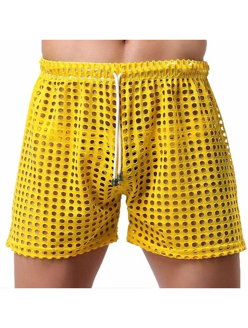 Banana Bucket US Mens Hollow Openwork Drawstring Lounge Underwear Boxer Shorts