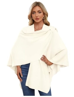 PULI Womens Large Cross Front Poncho Sweater Wrap Topper Knitted Elegant Shawls Cape for Fall Winter