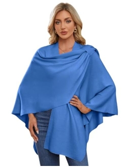 PULI Womens Large Cross Front Poncho Sweater Wrap Topper Knitted Elegant Shawls Cape for Fall Winter