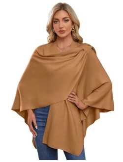 PULI Womens Large Cross Front Poncho Sweater Wrap Topper Knitted Elegant Shawls Cape for Fall Winter