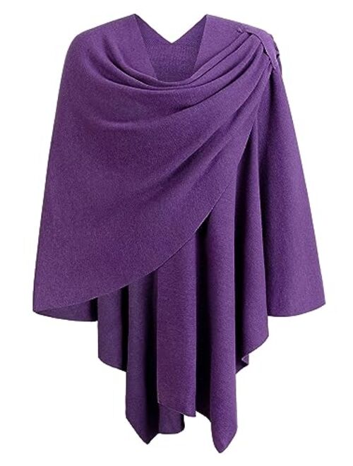 PULI Womens Large Cross Front Poncho Sweater Wrap Topper Knitted Elegant Shawls Cape for Fall Winter