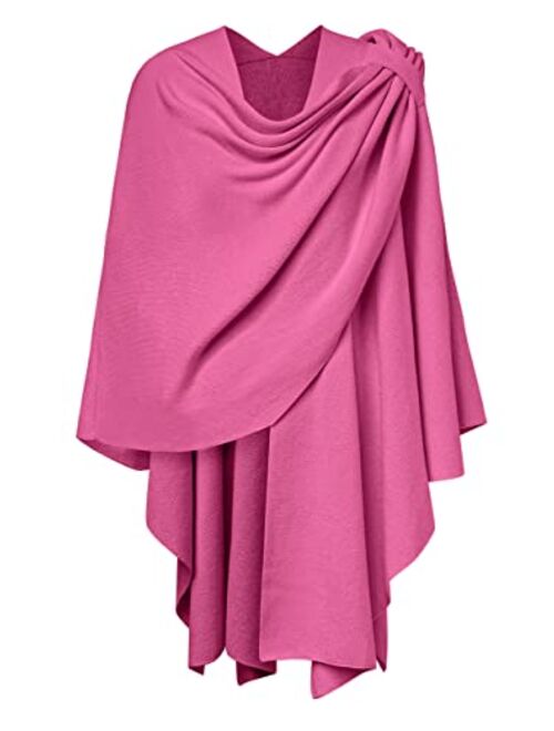 PULI Womens Large Cross Front Poncho Sweater Wrap Topper Knitted Elegant Shawls Cape for Fall Winter