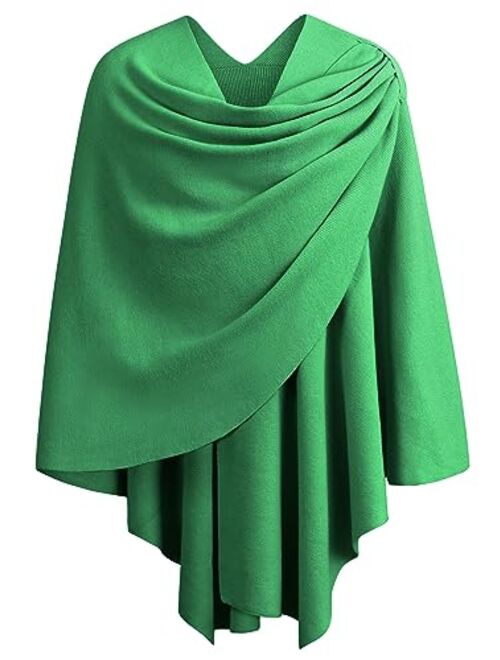 PULI Womens Large Cross Front Poncho Sweater Wrap Topper Knitted Elegant Shawls Cape for Fall Winter