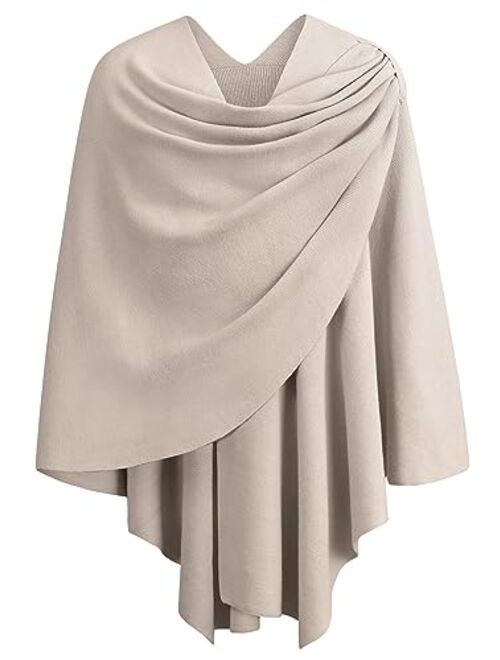 PULI Womens Large Cross Front Poncho Sweater Wrap Topper Knitted Elegant Shawls Cape for Fall Winter